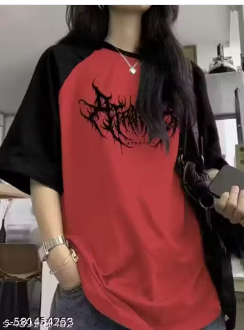 Gothic Dark Metal Graphic Raglan T-Shirt – Red Body with Black Sleeves and Gothic Script Print