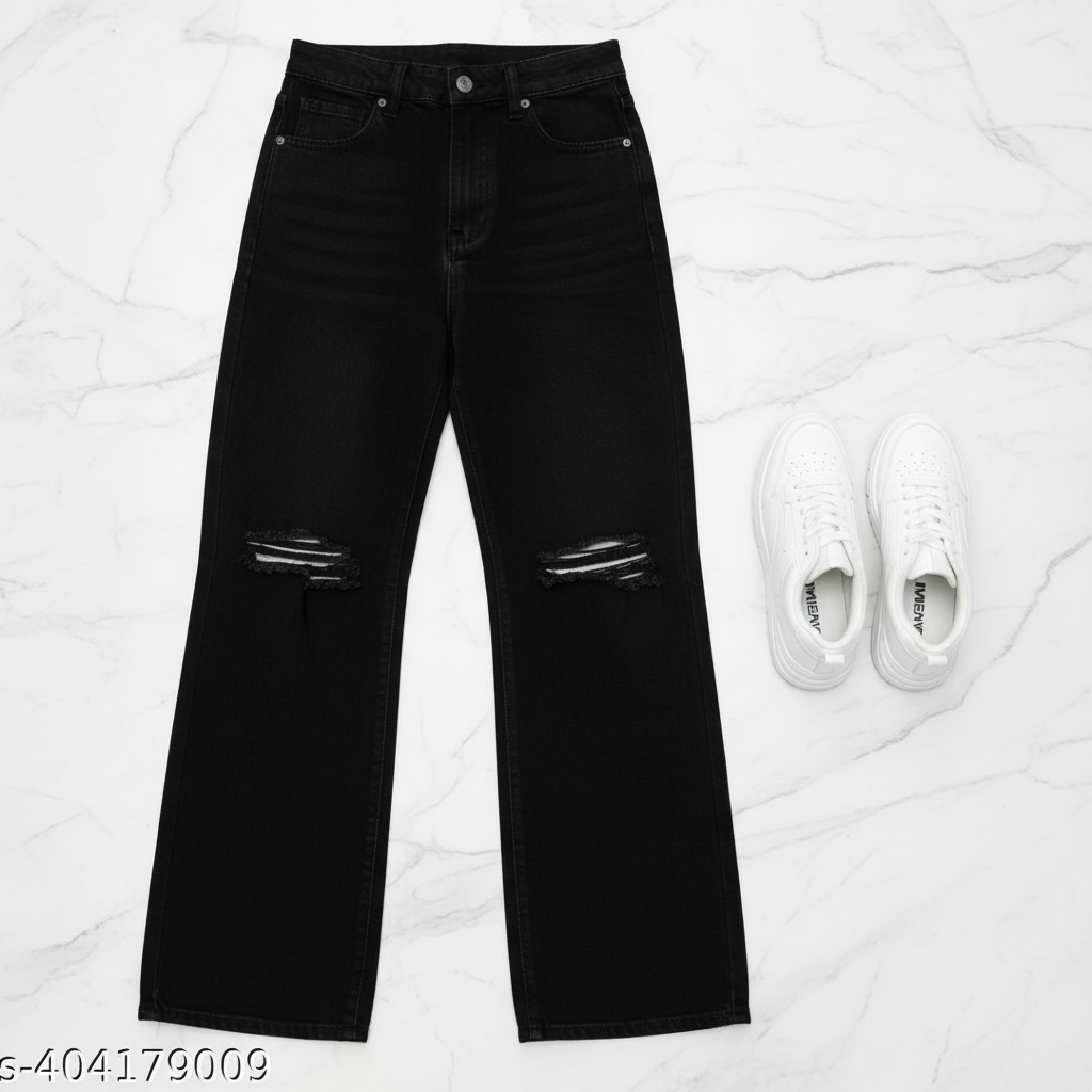 Black Ripped Jeans Flat Lay