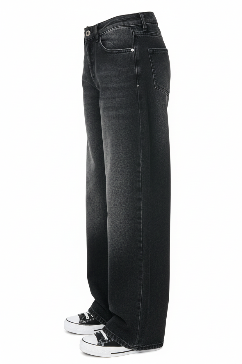 Black Washed Wide-Leg Jeans Ghost Mannequin Side