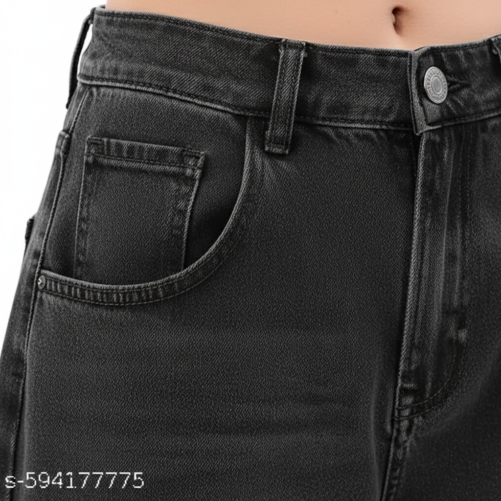 Charcoal Wide-Leg Jeans Detail