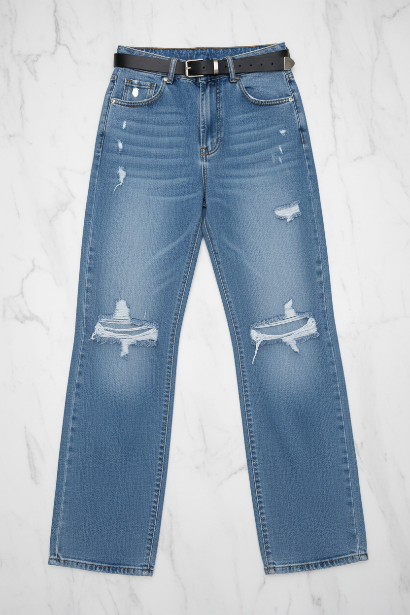 Flat Lay – Ripped Wide-Leg Jeans