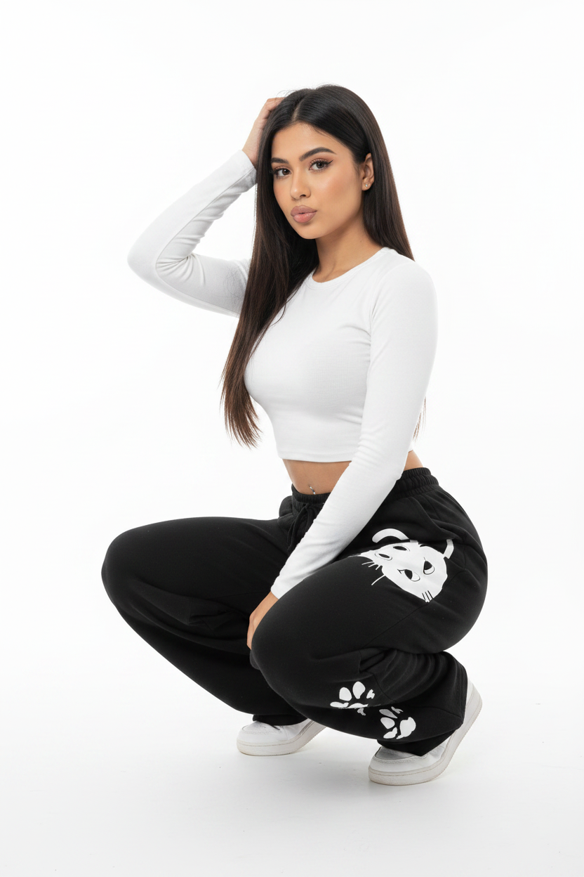 Peeking Kitty Paw Print Oversized Jogger