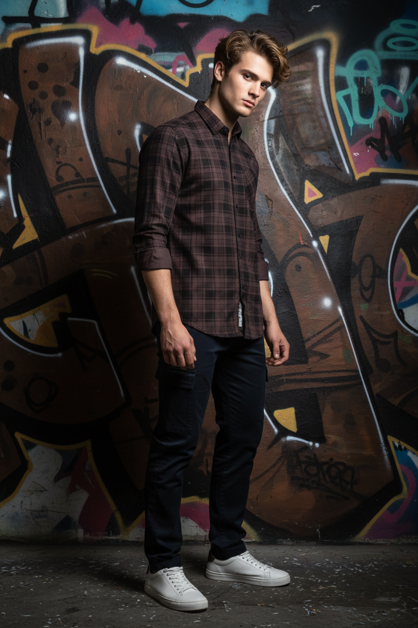 Dark Plaid Check Full Sleeve Shirt – Brown/Black