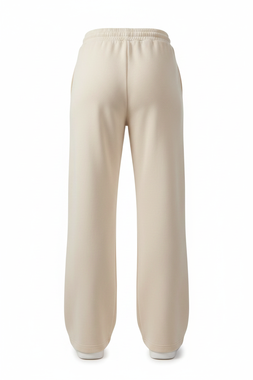 Cream Drawstring High-Waist Wide-Leg Fleece Jogger