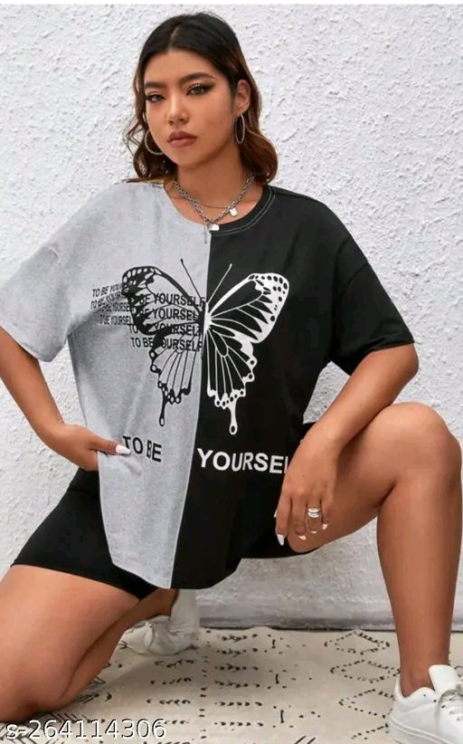Split Colorblock Butterfly Oversized T-Shirt (To be Yourself)