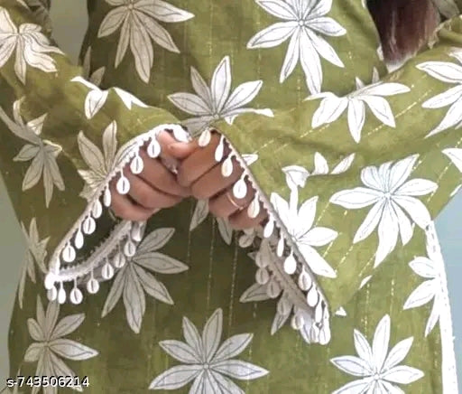Olive Daisy Jaal Cowrie Shell Tassel Bell Sleeve Kurti