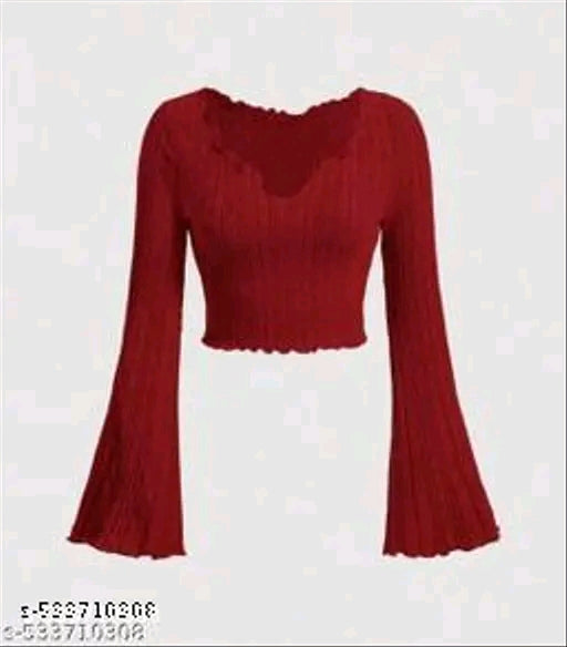 V-Neck Flare Sleeve Smocked Crop Top