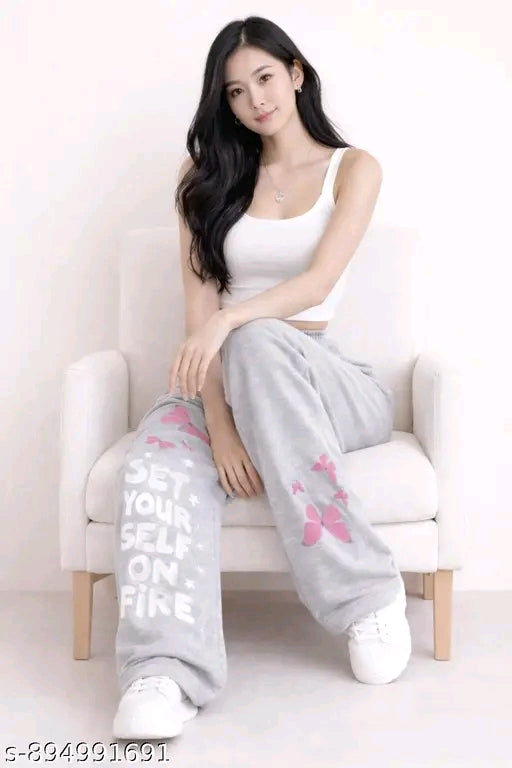 "Set Yourself On Fire" Pink Butterfly Oversized Wide-Leg Jogger