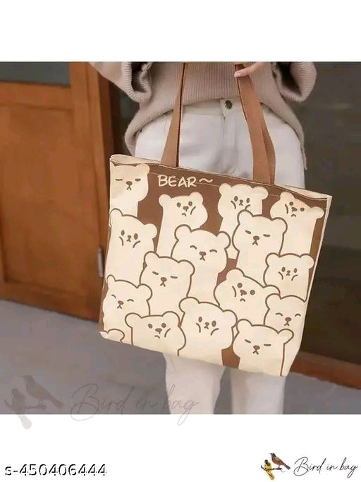 "Bear~" All-Over Print Oversized Canvas Tote Shoulder Bag