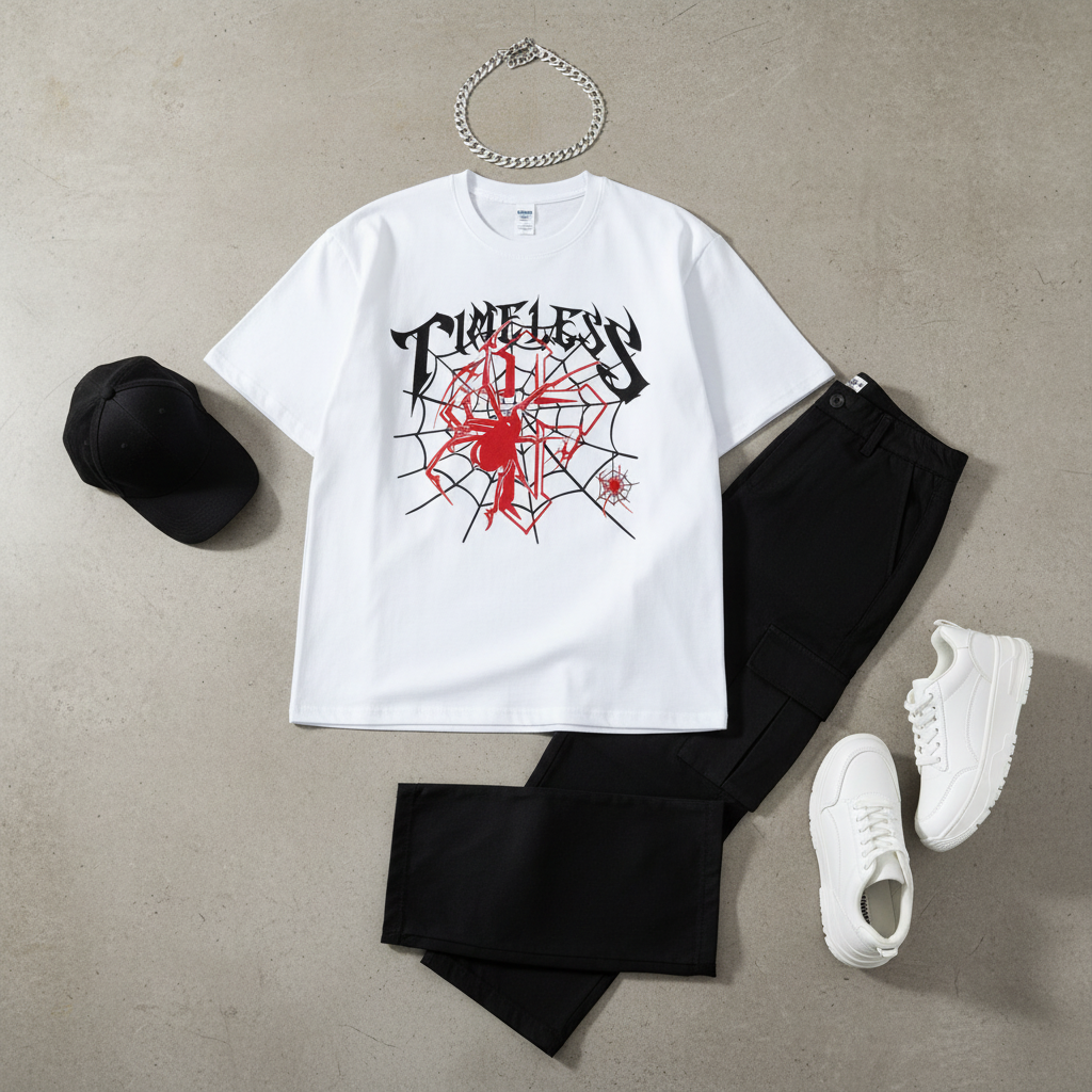 Styled Flat Lay - Timeless Spider Tee