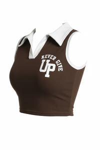 Brown collar crop top (Never give up)