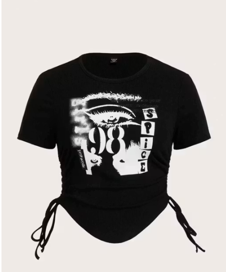 Full Black Graphic crop top (Spice 98)