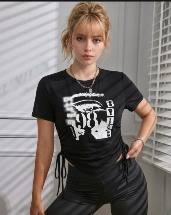 Full Black Graphic crop top (Spice 98)