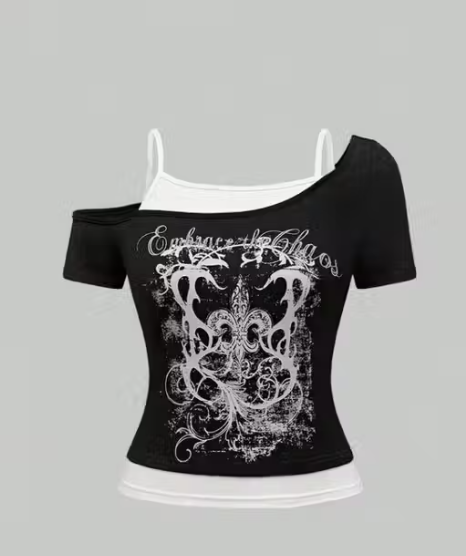 Neck Layered Gothic Crop Top (Chaos Black)