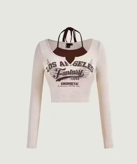 Halter Neck Graphic Crop Top (Los Angeles Fantasy)