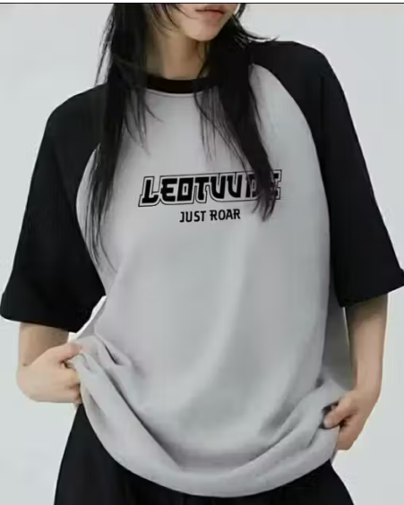 "Just Roar" Contrast Sleeve Oversized T-Shirt