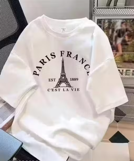 "Paris France Est. 1889" Eiffel Tower Oversized Graphic T-Shirt