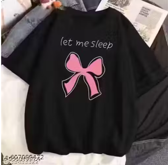 "Let Me Sleep" Pink Bow Oversized T-Shirt