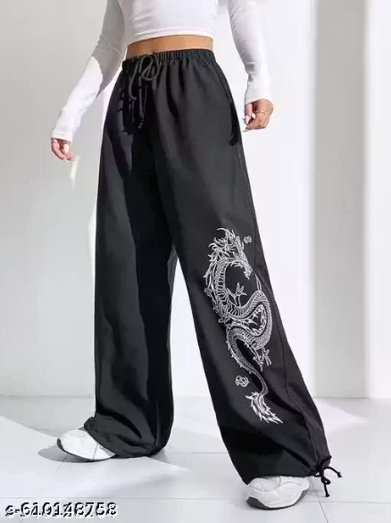 Dragon Print Wide-Leg Joggers