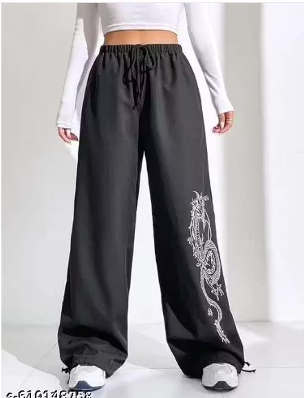 Dragon Print Wide-Leg Joggers