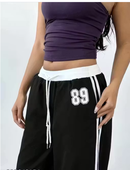 "89" Triple Stripe Contrast Waistband Wide-Leg Jogger