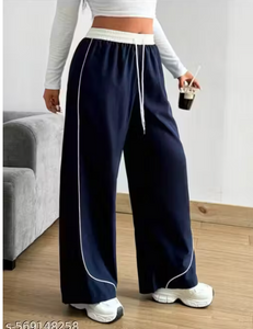 White Piping Contrast Waistband Wide-Leg Jogger