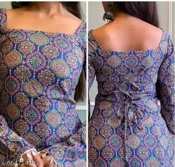 Mughal Medallion Print Square Neck Lace-Back Kurti