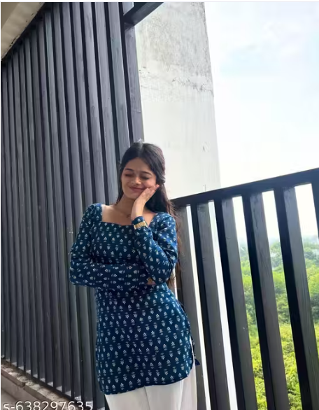 Navy Booti Print Square Neck Tie-Back Short Kurti
