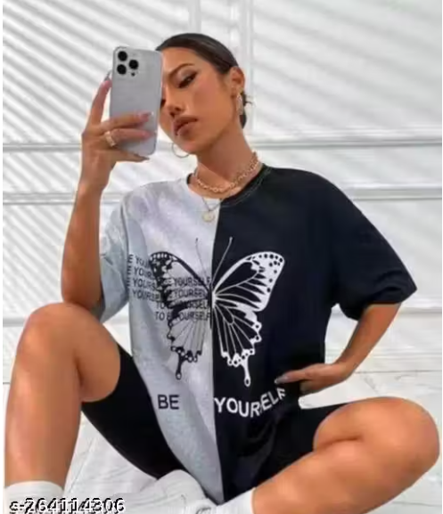 Split Colorblock Butterfly Oversized T-Shirt (To be Yourself)