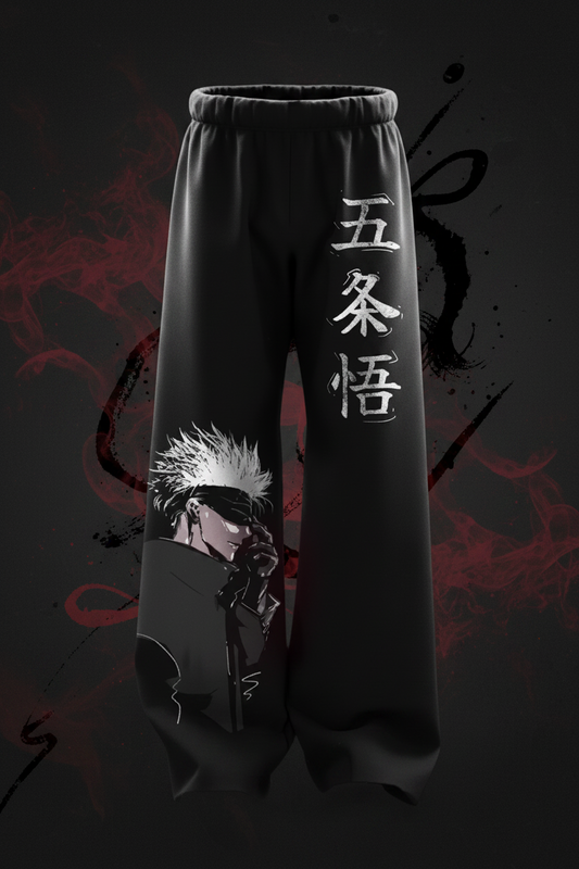 Gojo Satoru Kanji Baggy Joggers – Black