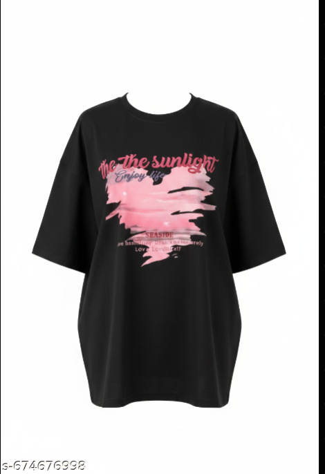 The Sunlight Enjoy Life Oversized Graphic T-Shirt – Black with Pink Sunset Brushstroke Print