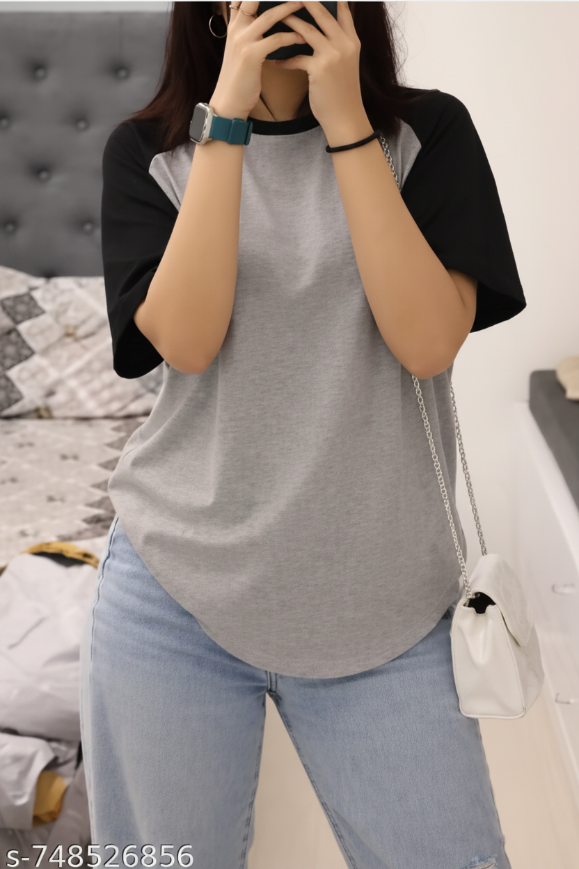 Plain Raglan Oversized T-Shirt – Grey & Black