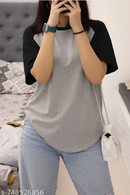 Plain Raglan Oversized T-Shirt – Grey & Black