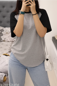 Plain Raglan Oversized T-Shirt – Grey & Black