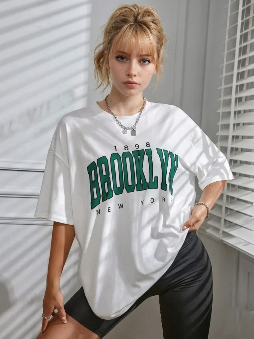 Brooklyn Oversized T-Shirt (White/Green)