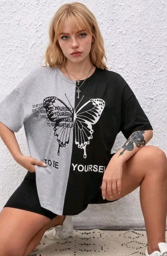 Split Colorblock Butterfly Oversized T-Shirt (To be Yourself)