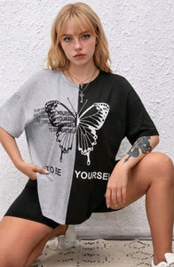 Split Colorblock Butterfly Oversized T-Shirt (To be Yourself)