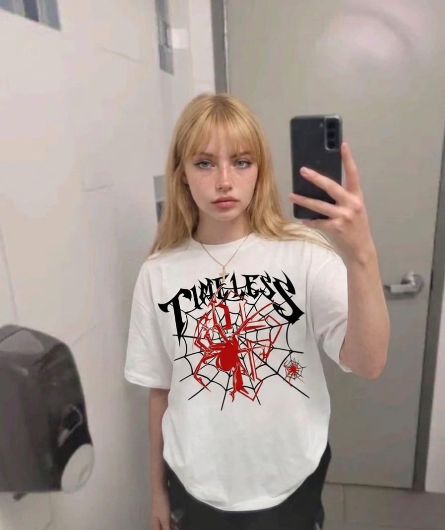 "Timeless" Red Spider Web Gothic Oversized T-Shirt