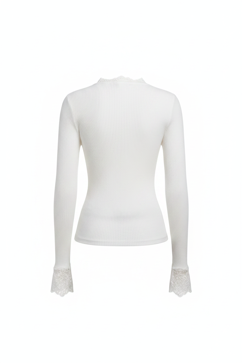 Back Ghost - White Lace Trim Ribbed Top