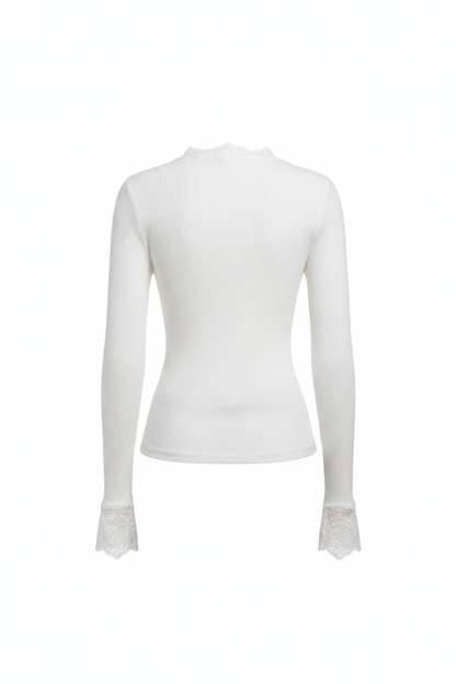 Back Ghost - White Lace Trim Ribbed Top