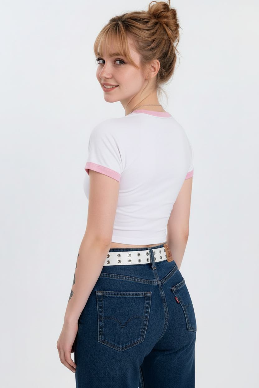 Back Model Fixed - Devil Kitty Ringer Crop Tee