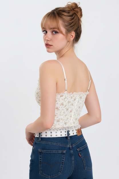 Back Model - Floral Lace Cami Corset Top