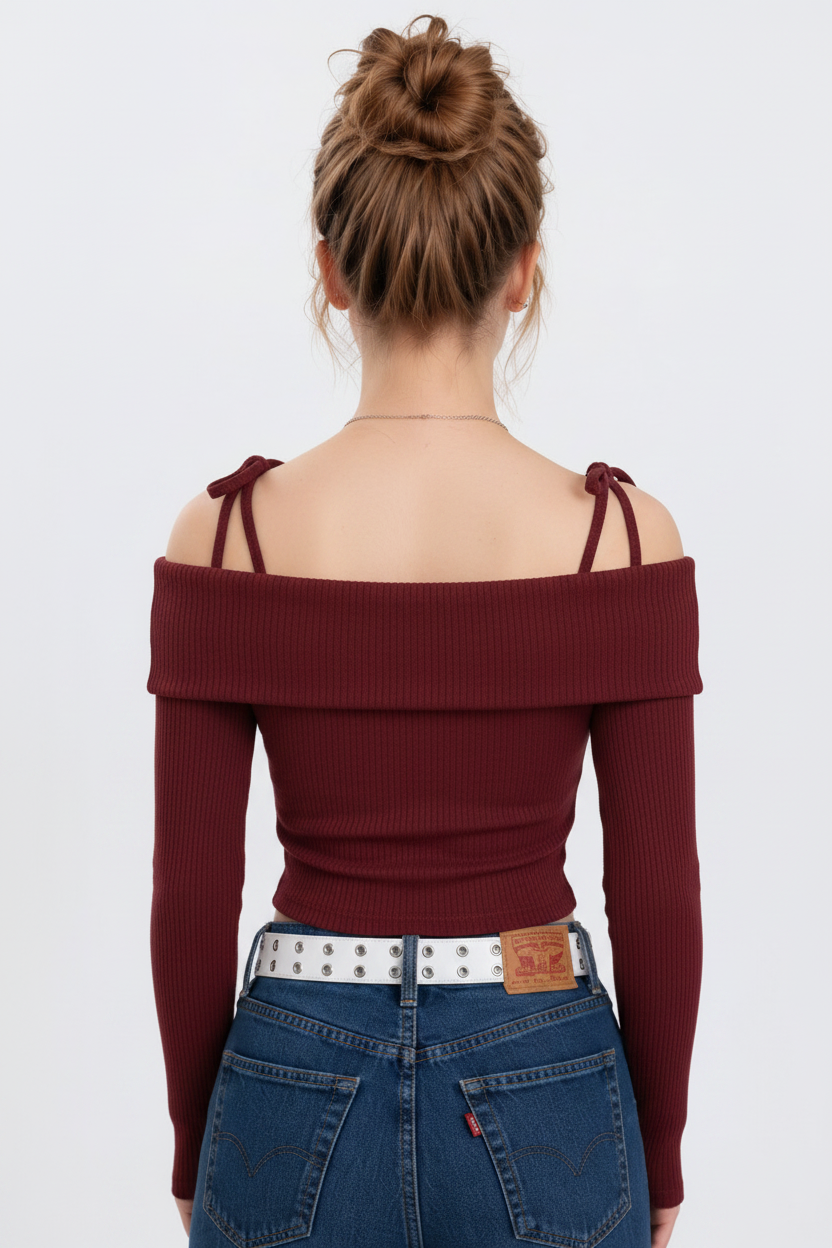 Back Model - Maroon Off-Shoulder Top