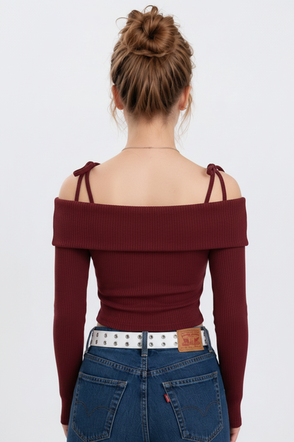 Back Model - Maroon Off-Shoulder Top