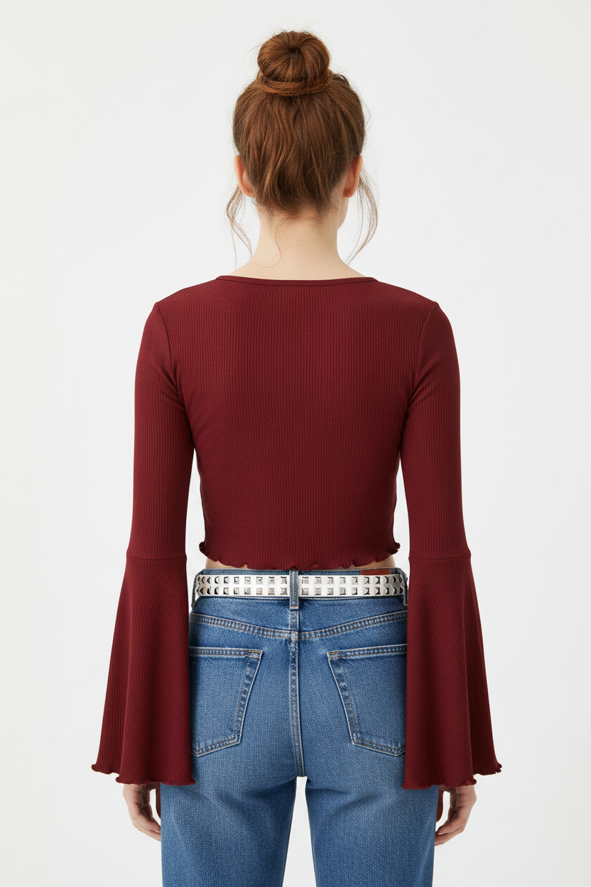 Back Model - Red Bell Sleeve Crop Top