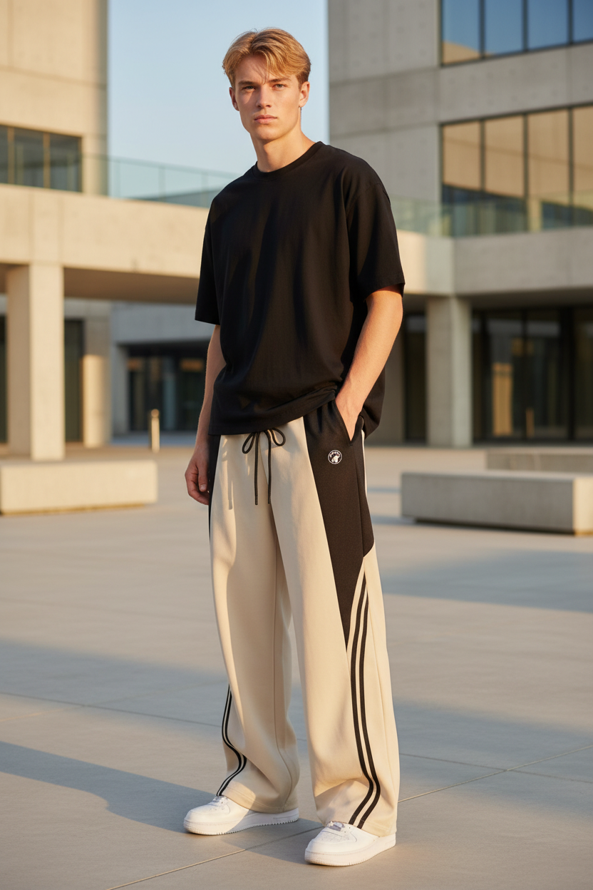Beige Black Track Pants Lifestyle