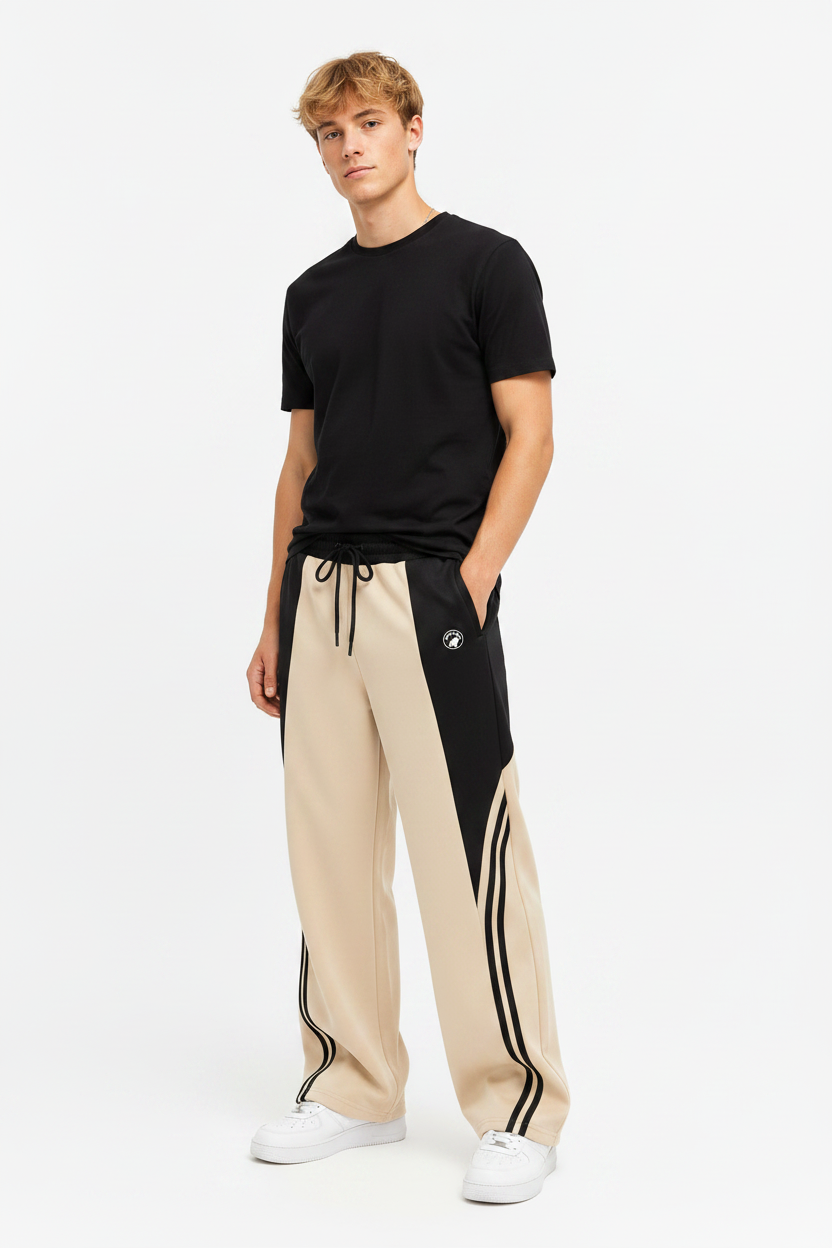Beige Black Track Pants Model