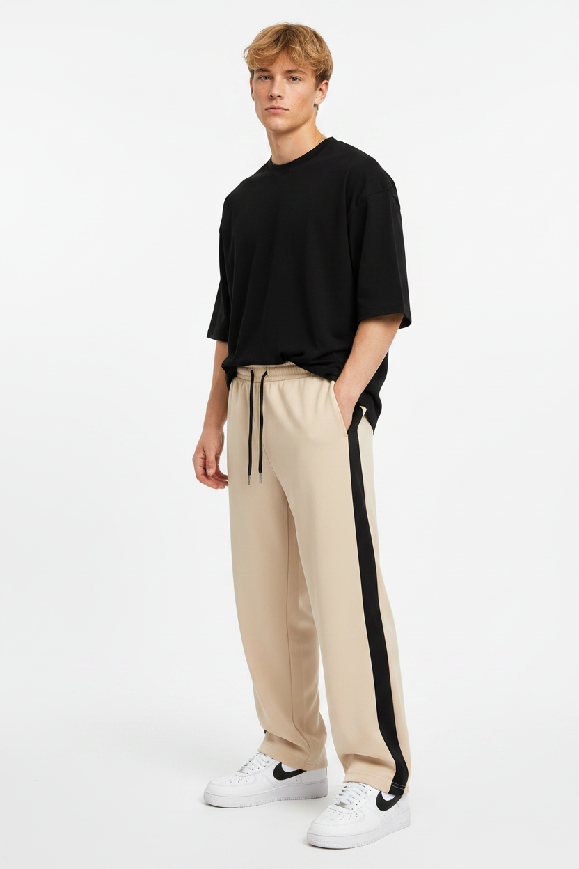 Beige Stripe Jogger Model