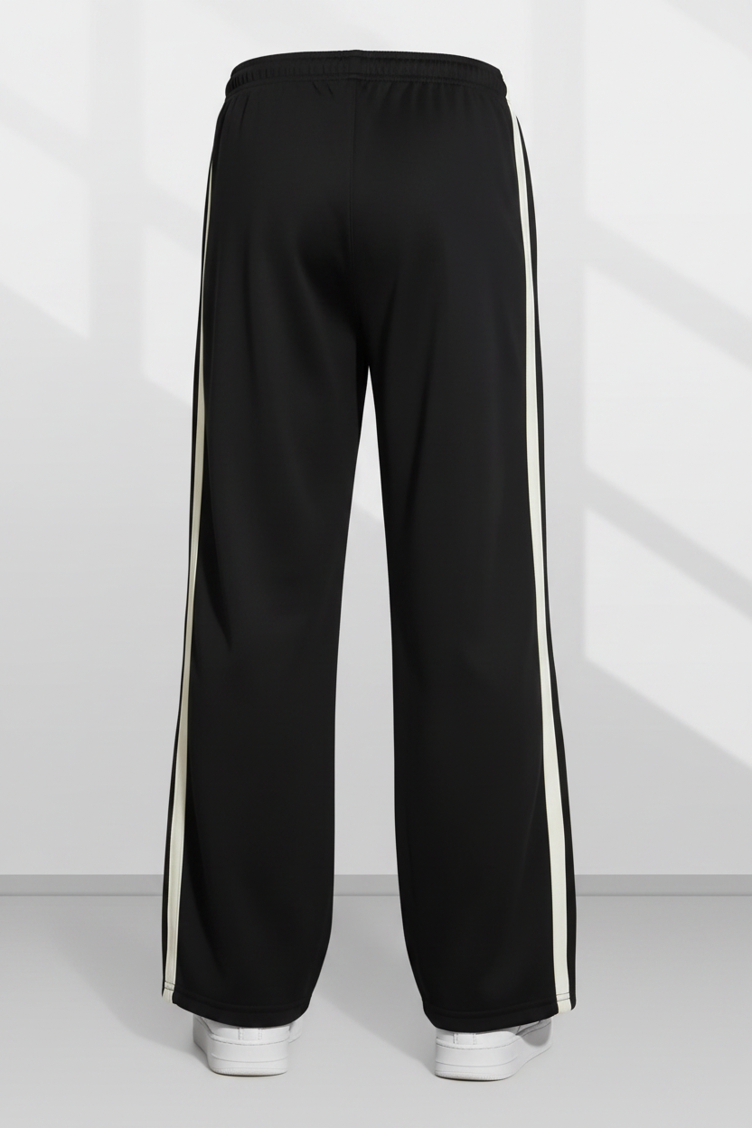 Black Double Stripe Track Pants Back