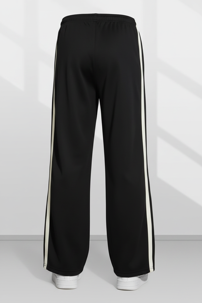 Black Double Stripe Track Pants Back
